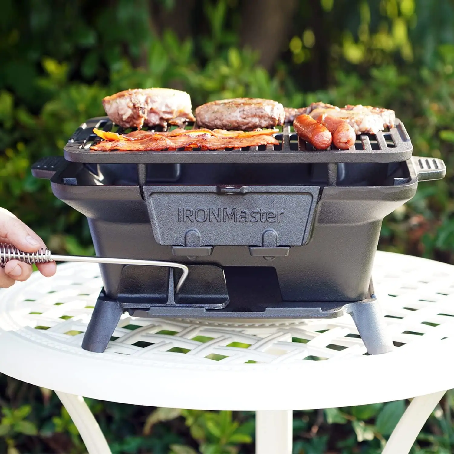 Grill Outdoor, Small Portable Charcoal Grill, 100% Pre-Seasoned Cast Iron, Japanese Yakitori Camping Grill – 2 Heights