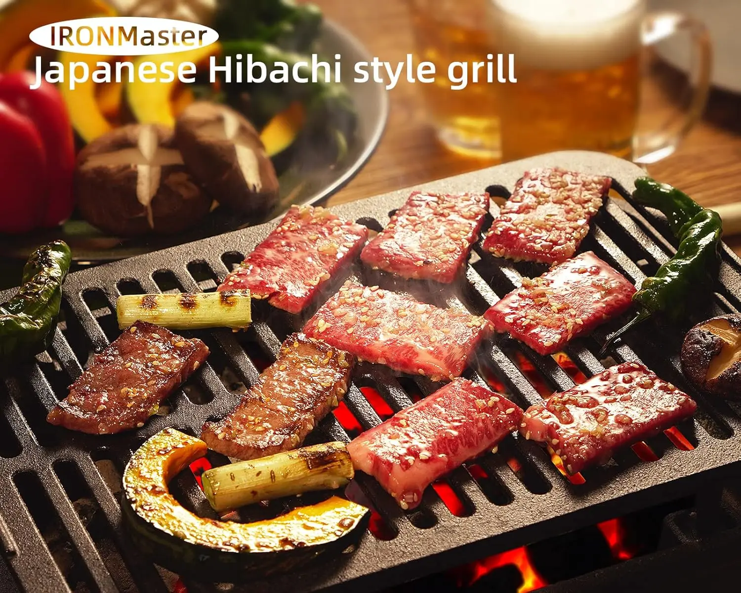 Grill Outdoor, Small Portable Charcoal Grill, 100% Pre-Seasoned Cast Iron, Japanese Yakitori Camping Grill – 2 Heights