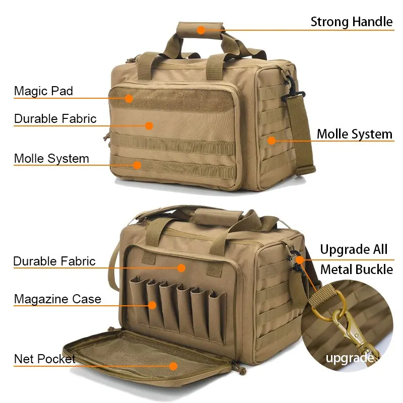 Gun Range Storage Bag Molle System Outdoor Hunting Accessory Nylon Gun Tactical Case Bags Pistol Tool Shoulder Pack