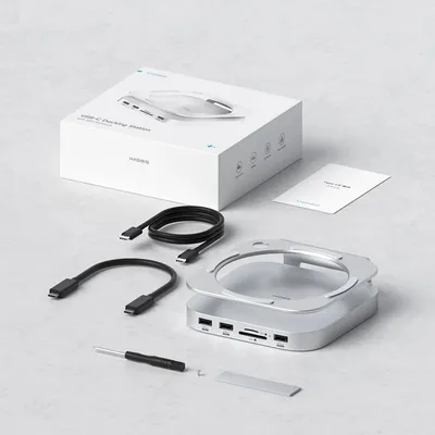 Hagibis USB C Hub with M.2 SSD Enclosure for Mac Mini M4/M4 Pro Stand Type-C Docking Station SSD Case USB3.2 Gen2 SD4.0