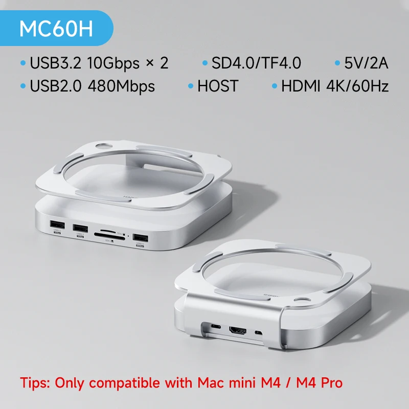Hagibis USB C Hub with M.2 SSD Enclosure for Mac Mini M4/M4 Pro Stand Type-C Docking Station SSD Case USB3.2 Gen2 SD4.0