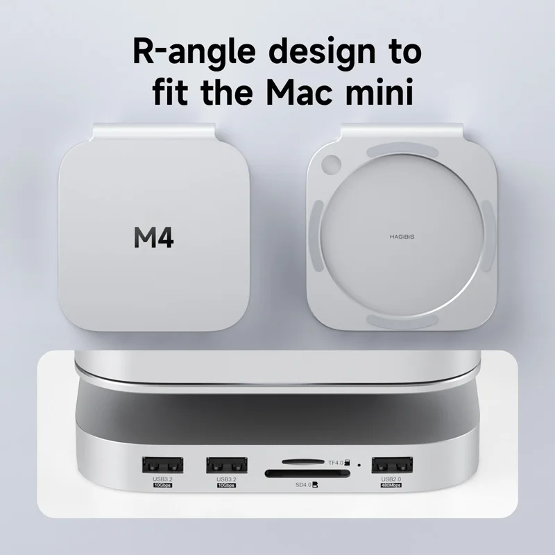 Hagibis USB C Hub with M.2 SSD Enclosure for Mac Mini M4/M4 Pro Stand Type-C Docking Station SSD Case USB3.2 Gen2 SD4.0