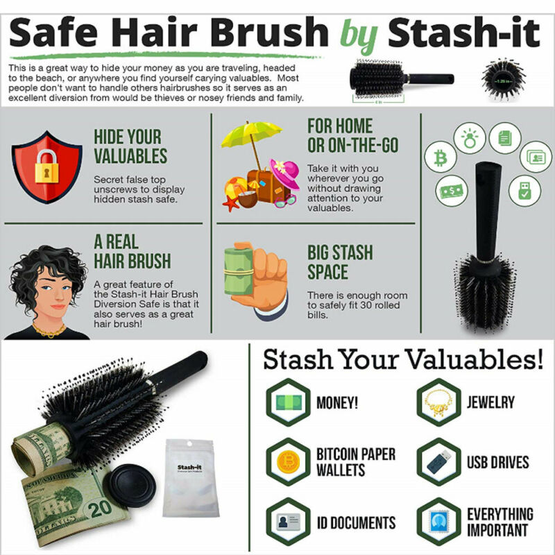Hair Brush Hidden Container Safe Can Stash It Jewelry Storage Home Secret Diversion