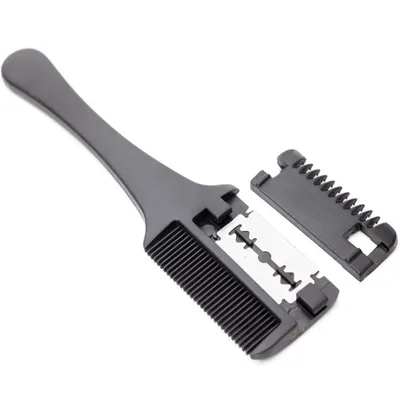 Hair Cutting Comb Black Handle Hair Brushes with Razor Blades Cutting Thinning Trimmin Hair Salon DIY Styling Tools