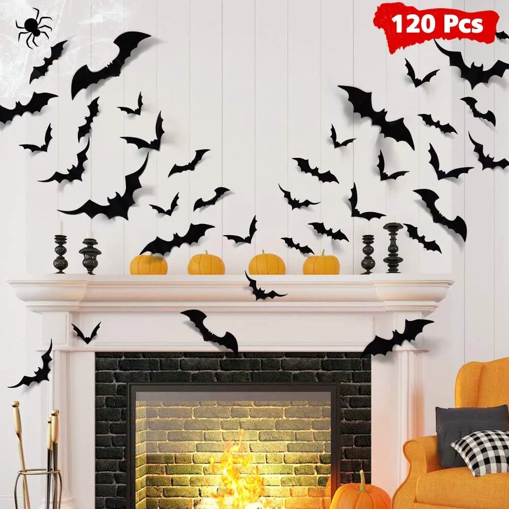 Halloween 3D Bat Decorations (120 pcs)