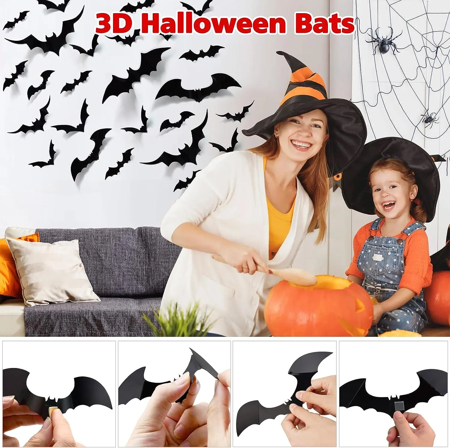 Halloween 3D Bat Decorations (120 pcs)