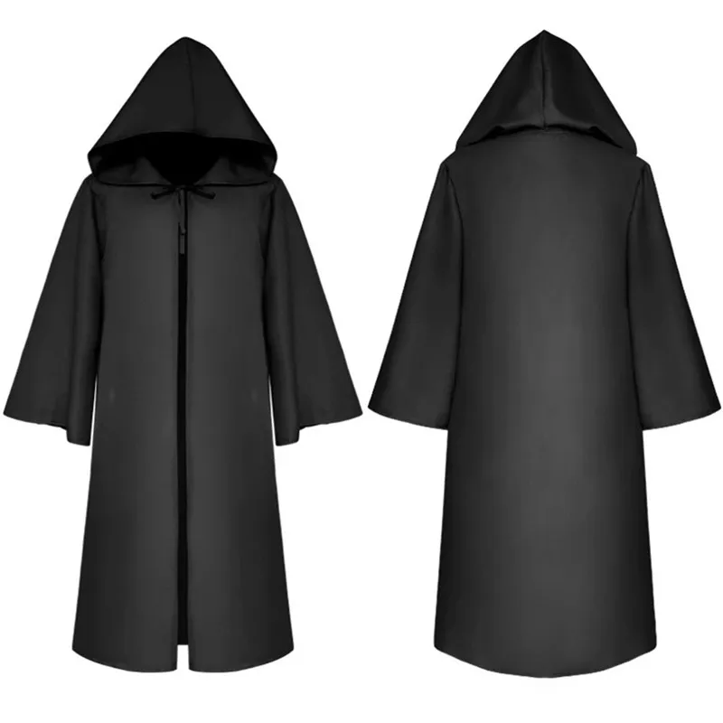 Halloween Cloak Plague Doctor Mask Cosplay Costume Sorcerer Long Shirt Hooded Black Robe Adult and Child Holiday