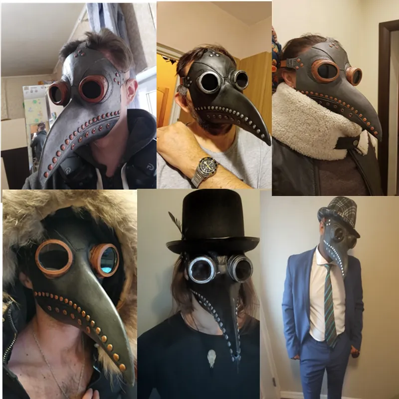 Halloween Cloak Plague Doctor Mask Cosplay Costume Sorcerer Long Shirt Hooded Black Robe Adult and Child Holiday