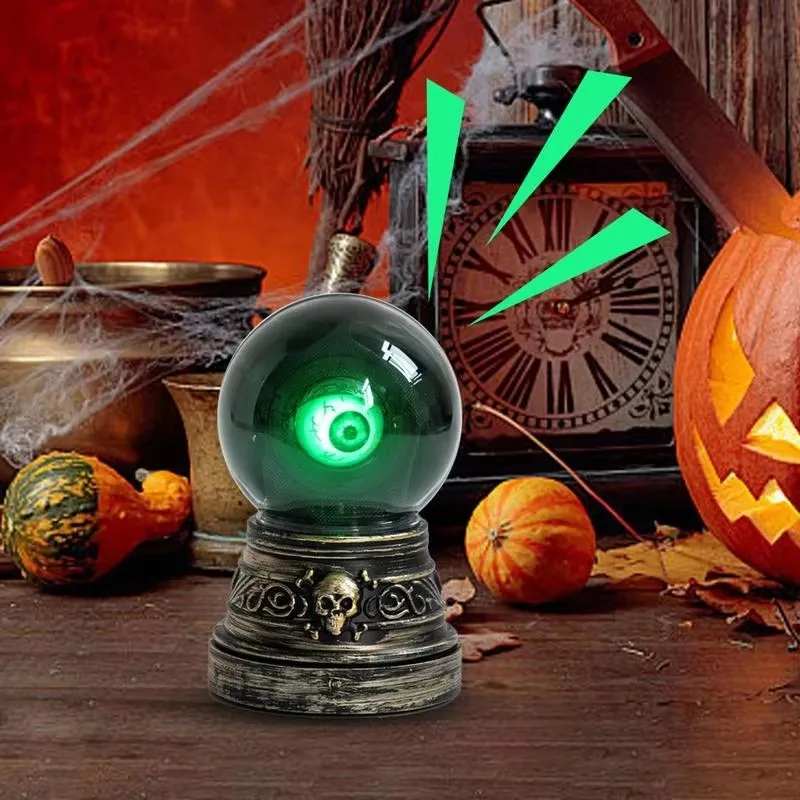 Halloween Crystal Ball with Blinking Green Evil Eye LED Gothic Decor Battery Operated Crystal Ball with Lights Sound