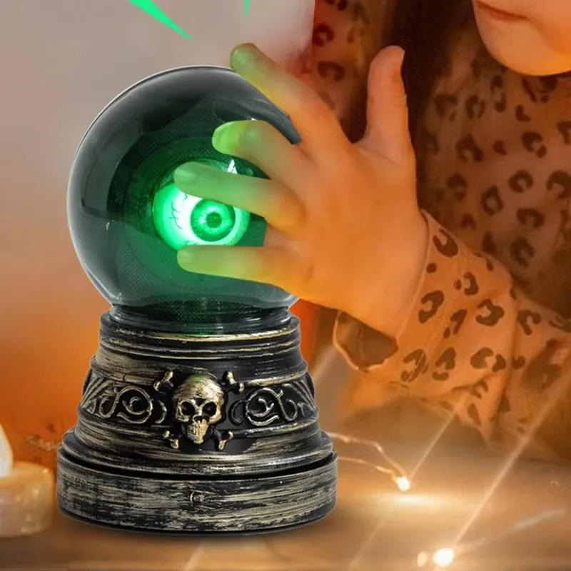Halloween Crystal Ball with Blinking Green Evil Eye LED Gothic Decor Battery Operated Crystal Ball with Lights Sound