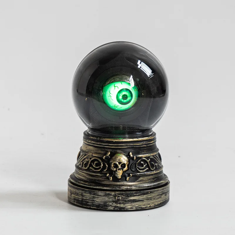 Halloween Crystal Ball with Blinking Green Evil Eye LED Gothic Decor Battery Operated Crystal Ball with Lights Sound