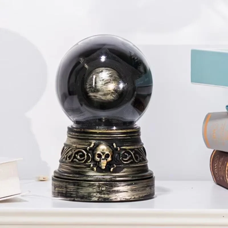 Halloween Crystal Ball with Blinking Green Evil Eye LED Gothic Decor Battery Operated Crystal Ball with Lights Sound