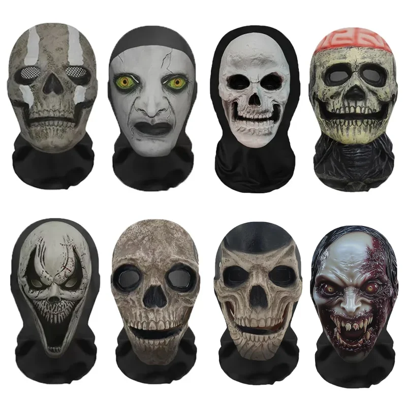 Halloween Ghost Face 3D Printed Mask Stretch Mesh Full Face Mask Skull Role Play Headdress Halloween Cosplay Horror