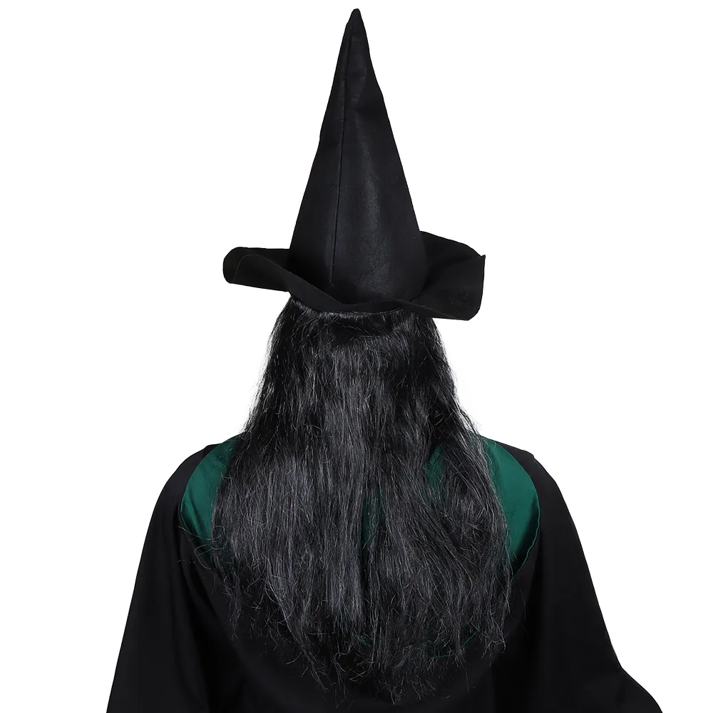 Halloween Horror Old Witch Mask with Hat Cosplay Scary Clown Hag Latex Masks Green Face Big Nose Old Women Costume