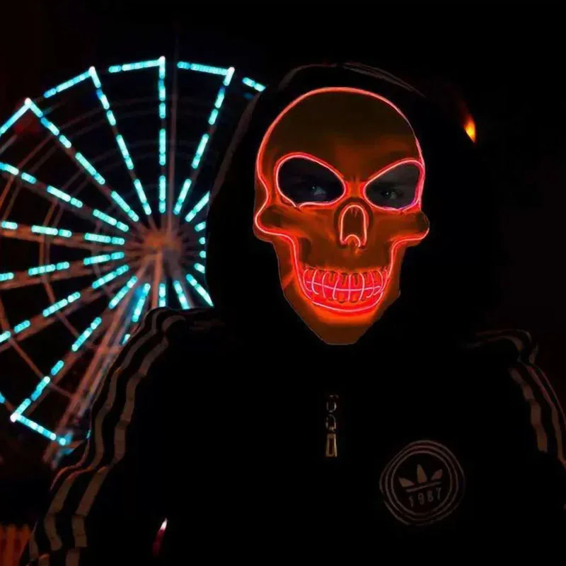 Halloween Horror Skull Mask LED Cold Light Mask LED Halloween Mask Cosplay Mask Halloween Party Decoration Luminous