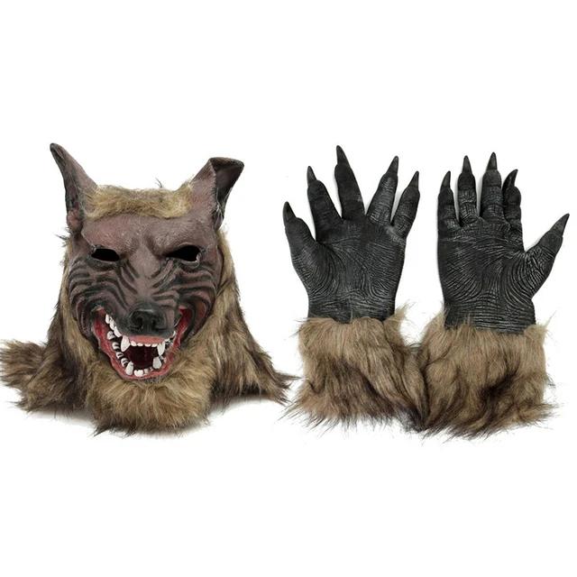 Halloween Latex Rubber Wolf Head Hair Mask Werewolf Gloves Costume Party Scary Decor