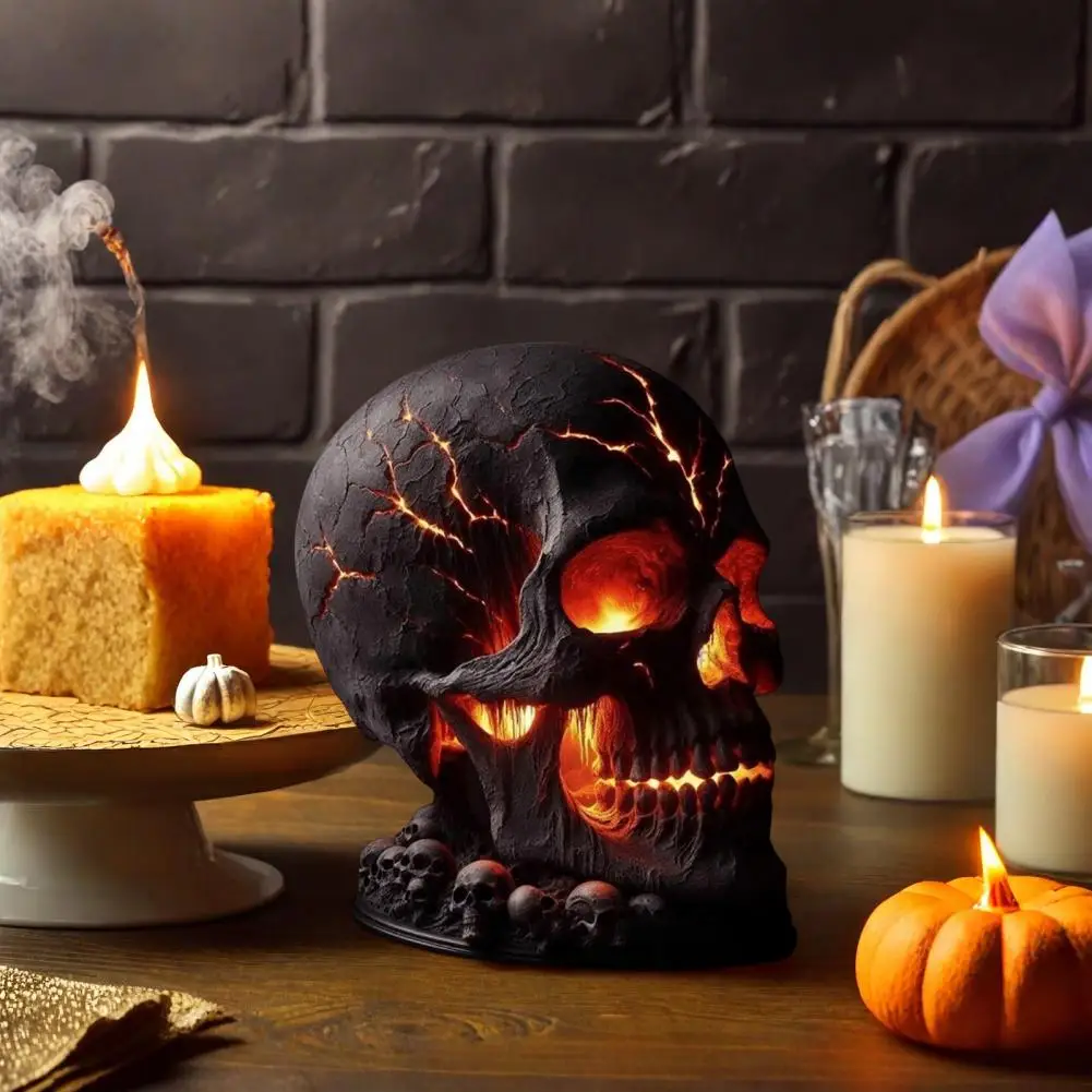 Halloween Lava Stone Skull Lamp Skull Desk Lamp with Spooky Led Light for Halloween Party Mantel Decoration Unique Room