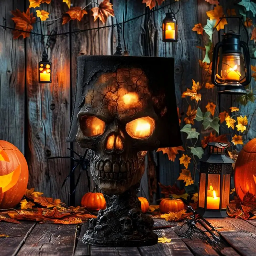 Halloween Lava Stone Skull Lamp Skull Desk Lamp with Spooky Led Light for Halloween Party Mantel Decoration Unique Room