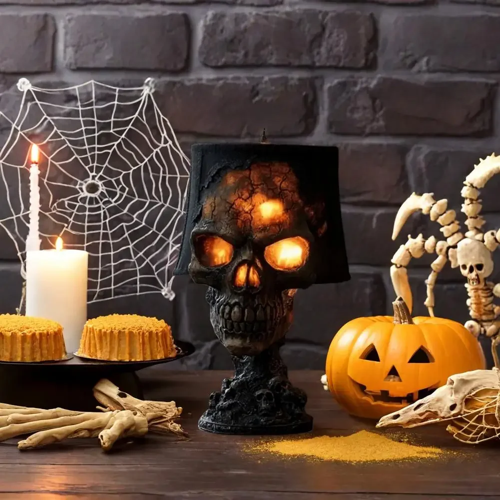 Halloween Lava Stone Skull Lamp Skull Desk Lamp with Spooky Led Light for Halloween Party Mantel Decoration Unique Room