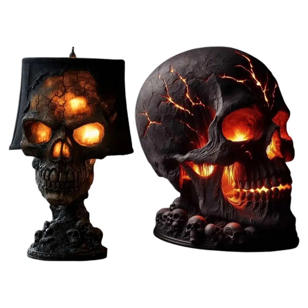 Halloween Lava Stone Skull Lamp Skull Desk Lamp with Spooky Led Light for Halloween Party Mantel Decoration Unique Room
