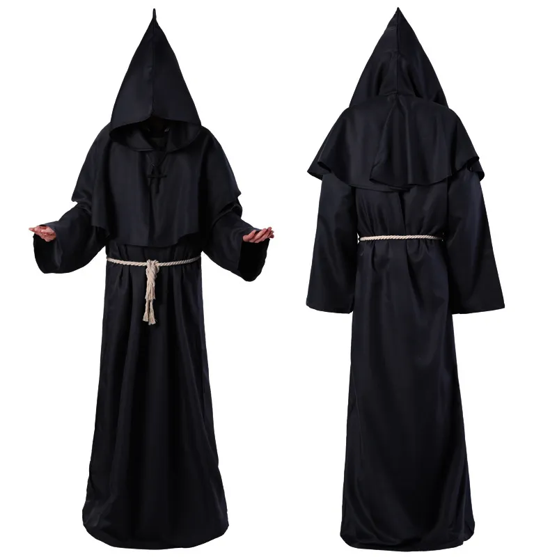 Halloween Medieval Christian Friar Priest Robes Witch Wizard Cloak Cape Party Death Ghost Vampire Devil Cosplay Costumes