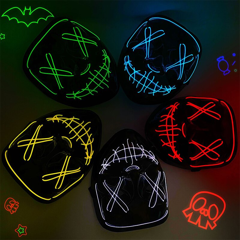 Halloween Neon Led Purge Mask Masque Masquerade Party Masks Light Grow in the Dark Horror Mask Glowing Masker Halloween Neon Led Purge Mask Masque Masquerade Party Masks Light Grow in the Dark Horror Mask Glowing Masker