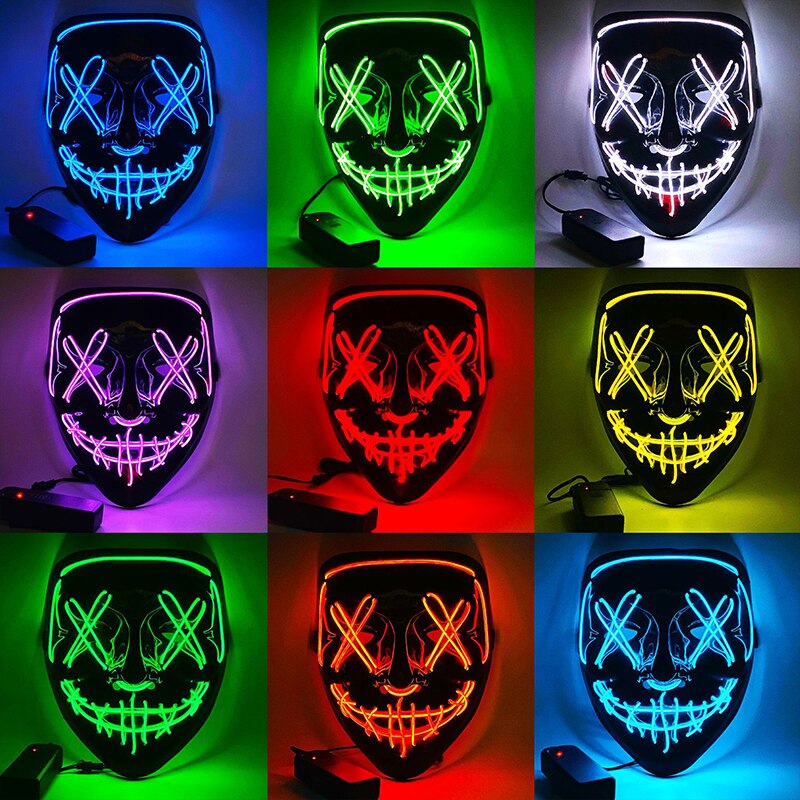 Halloween Neon Led Purge Mask Masque Masquerade Party Masks Light Grow in the Dark Horror Mask Glowing Masker Halloween Neon Led Purge Mask Masque Masquerade Party Masks Light Grow in the Dark Horror Mask Glowing Masker