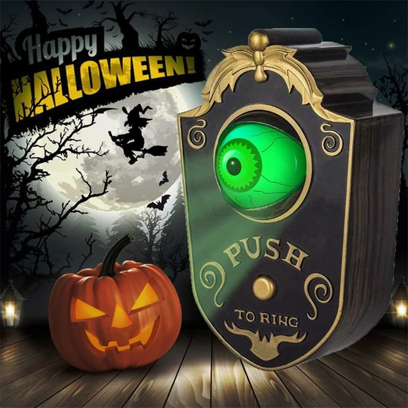 Halloween One Eyed Doorbell Haunted Decoration Horror Props Glowing Hanging Piece Door Hanging Doorbell Eyeball Bell