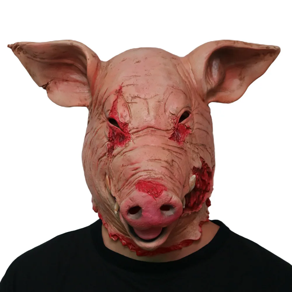 Halloween Scary Saw Pig Head Mask Cosplay Party Horrible Bloody Animal Masks Carnival Horror Costume Head Cover Latex