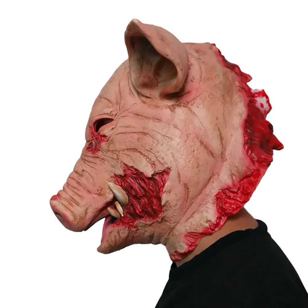 Halloween Scary Saw Pig Head Mask Cosplay Party Horrible Bloody Animal Masks Carnival Horror Costume Head Cover Latex