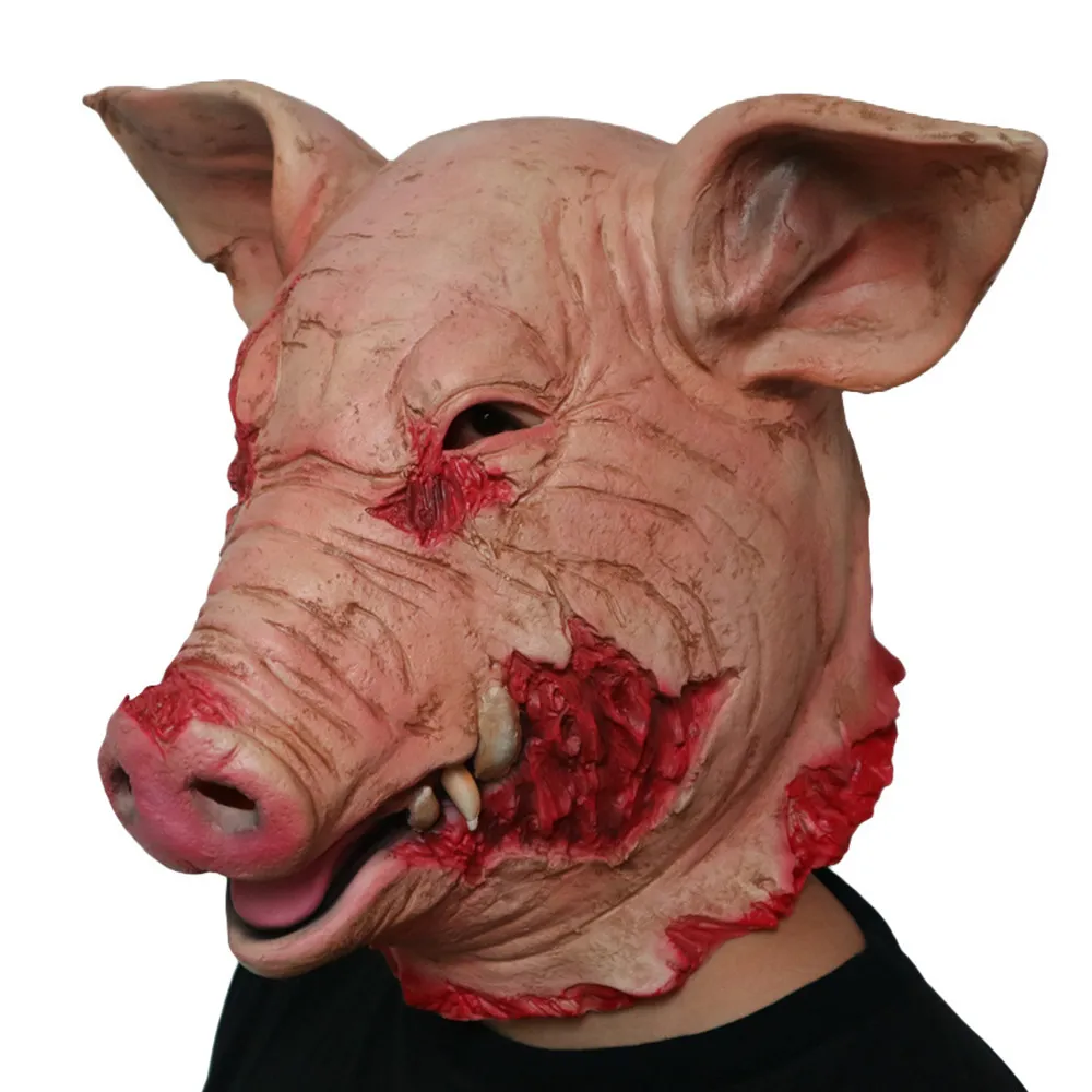 Halloween Scary Saw Pig Head Mask Cosplay Party Horrible Bloody Animal Masks Carnival Horror Costume Head Cover Latex