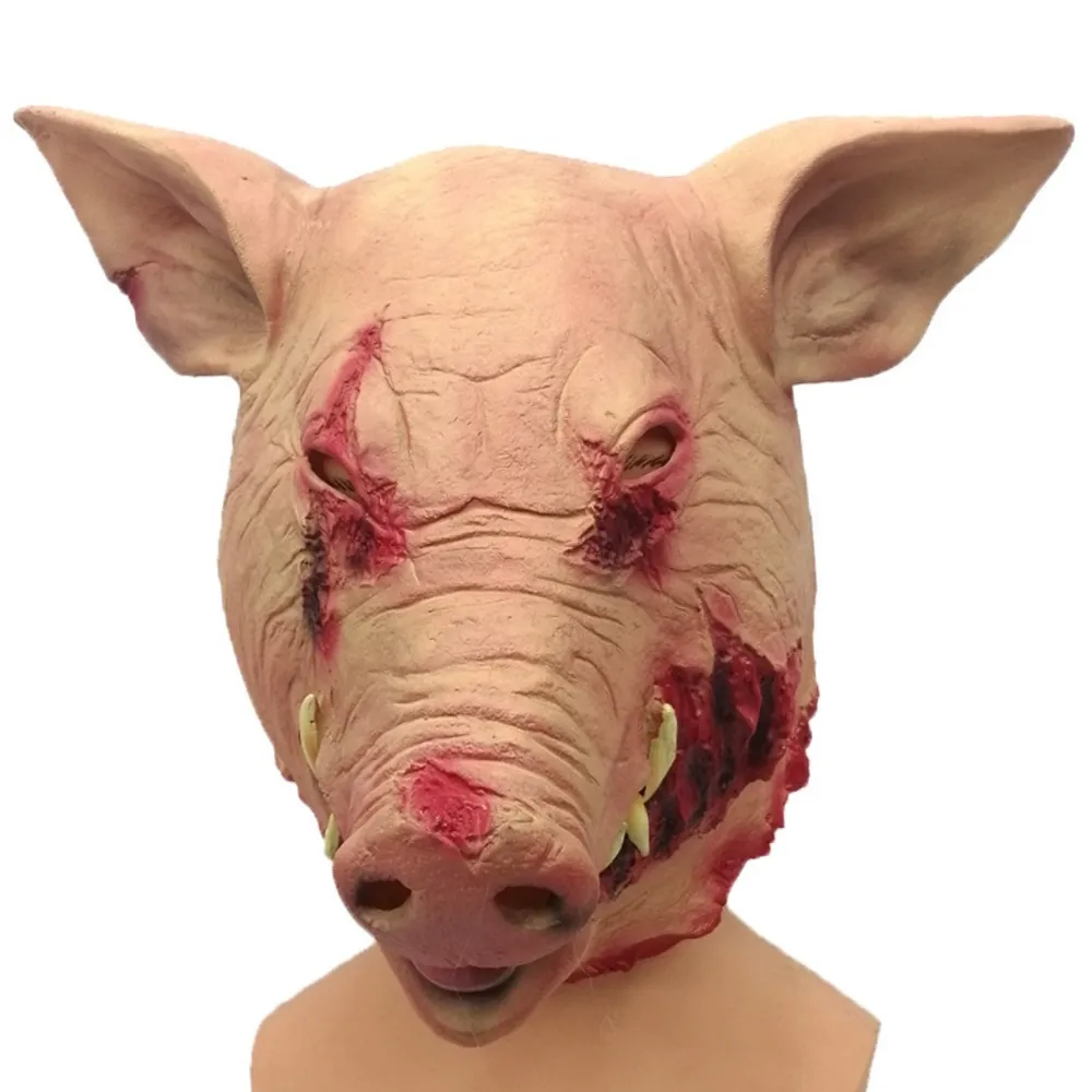 Halloween Scary Saw Pig Head Mask Cosplay Party Horrible Bloody Animal Masks Carnival Horror Costume Head Cover Latex