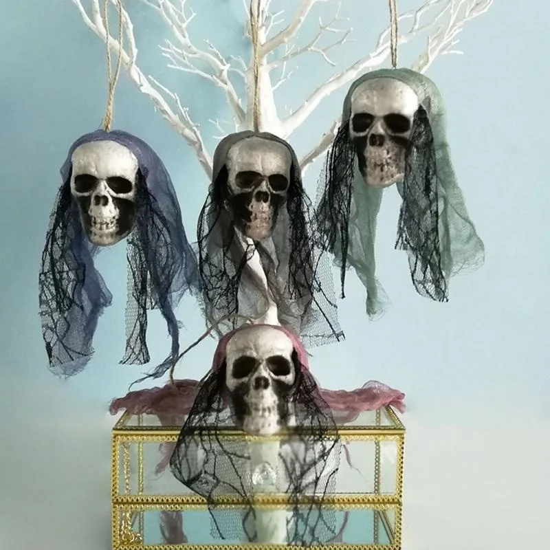 Halloween Skull Hanging Ornaments Foam Skull Bride Clothes Bone Head Scene Layout Props Home Decorations Festival Party