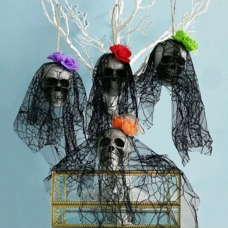 Halloween Skull Hanging Ornaments Foam Skull Bride Clothes Bone Head Scene Layout Props Home Decorations Festival Party