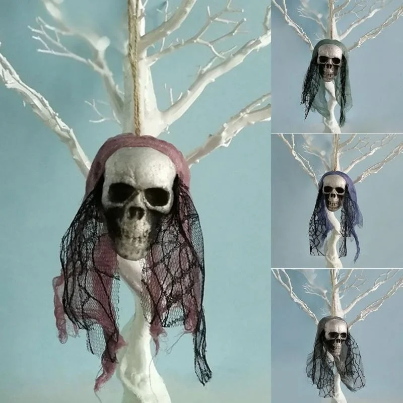 Halloween Skull Hanging Ornaments Foam Skull Bride Clothes Bone Head Scene Layout Props Home Decorations Festival Party