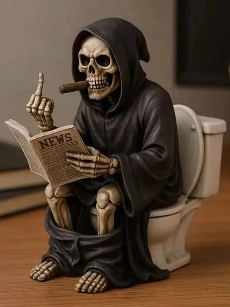 Halloween Toilet Grim Reaper Figurine Home Decor Resin Sculpture Middle Finger Decoration Crafts Figurines Halloween Toilet Grim Reaper Figurine Home Decor Resin Sculpture Middle Finger Decoration Crafts Figurines
