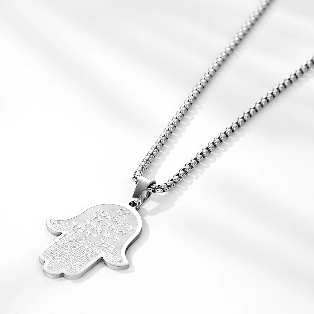 Hamsa Hand Of Fatima Pendant Necklace Women Handmade Jerusalem Stainless Steel Jewelry Pagan Necklace