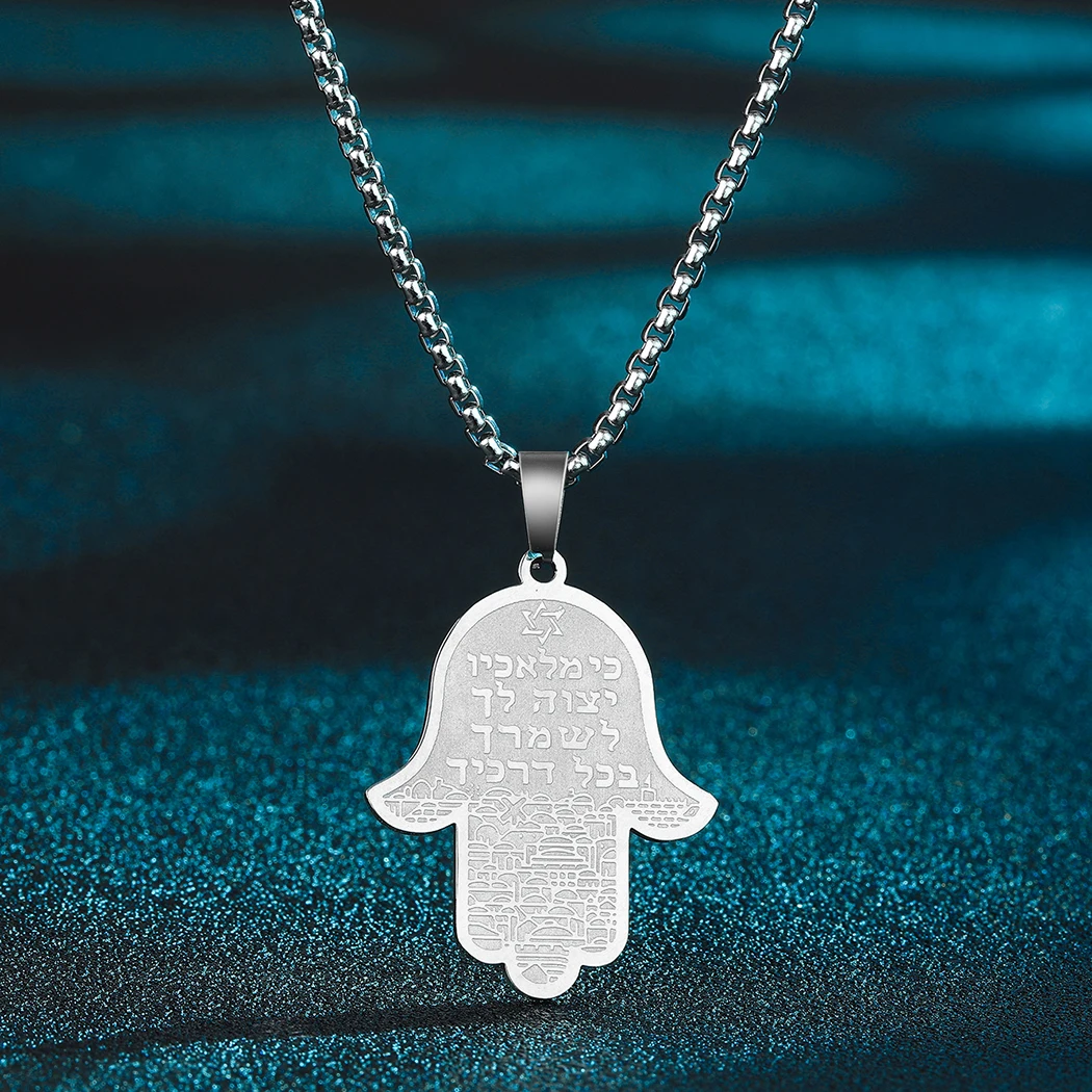 Hamsa Hand Of Fatima Pendant Necklace Women Handmade Jerusalem Stainless Steel Jewelry Pagan Necklace