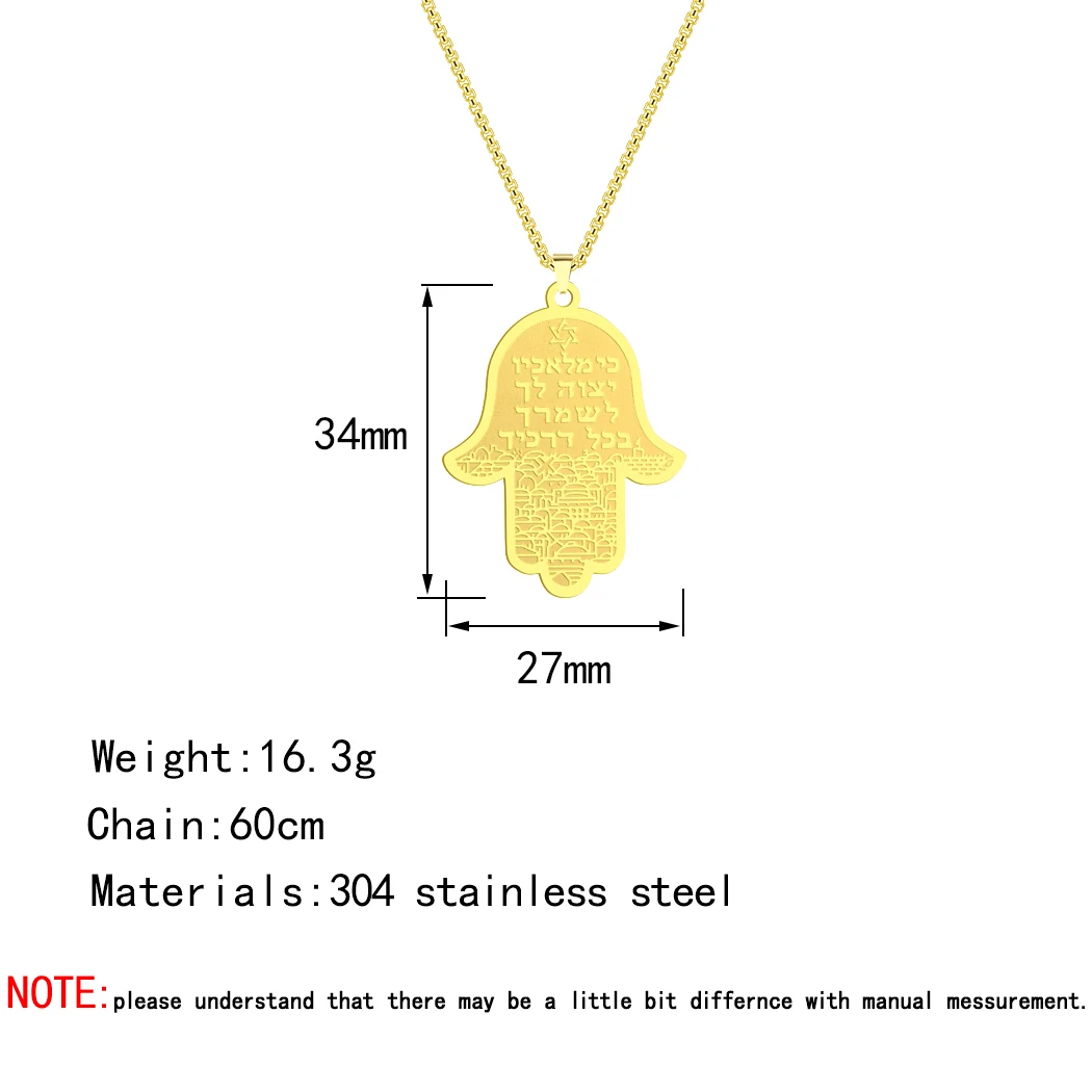 Hamsa Hand Of Fatima Pendant Necklace Women Handmade Jerusalem Stainless Steel Jewelry Pagan Necklace