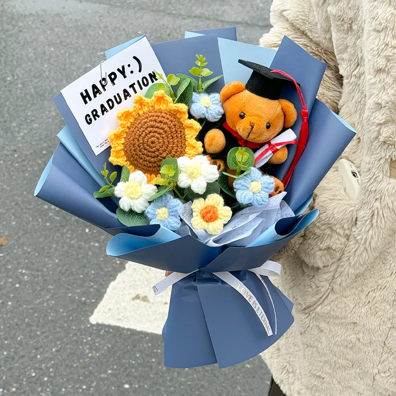 Hand Knitted Suower Fake Flowers aduation Bear Doll Creative Bouquet Children 8 Years Old Adult Gifts Surprise Hand Knitted Suower Fake Flowers aduation Bear Doll Creative Bouquet Children 8 Years Old Adult Gifts Surprise