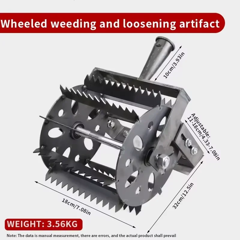Hand Push Hoe Wheeled Weeding Manganese Steel Weed Machine Saw Tooth Agricultural Loosening Weeder No Handle
