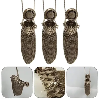 Handmade 1920's English Coin Purse Chain Nail Vintage Shrink Coin Purse Double Mesh Bag Stainless Steel Coin Collection