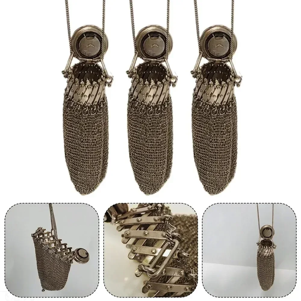 Handmade 1920's English Coin Purse Chain Nail Vintage Shrink Coin Purse Double Mesh Bag Stainless Steel Coin Collection