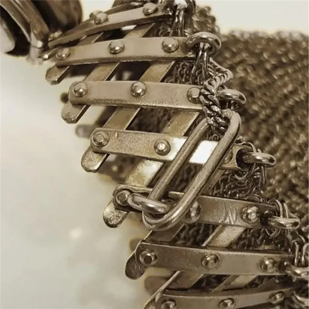 Handmade 1920's English Coin Purse Chain Nail Vintage Shrink Coin Purse Double Mesh Bag Stainless Steel Coin Collection