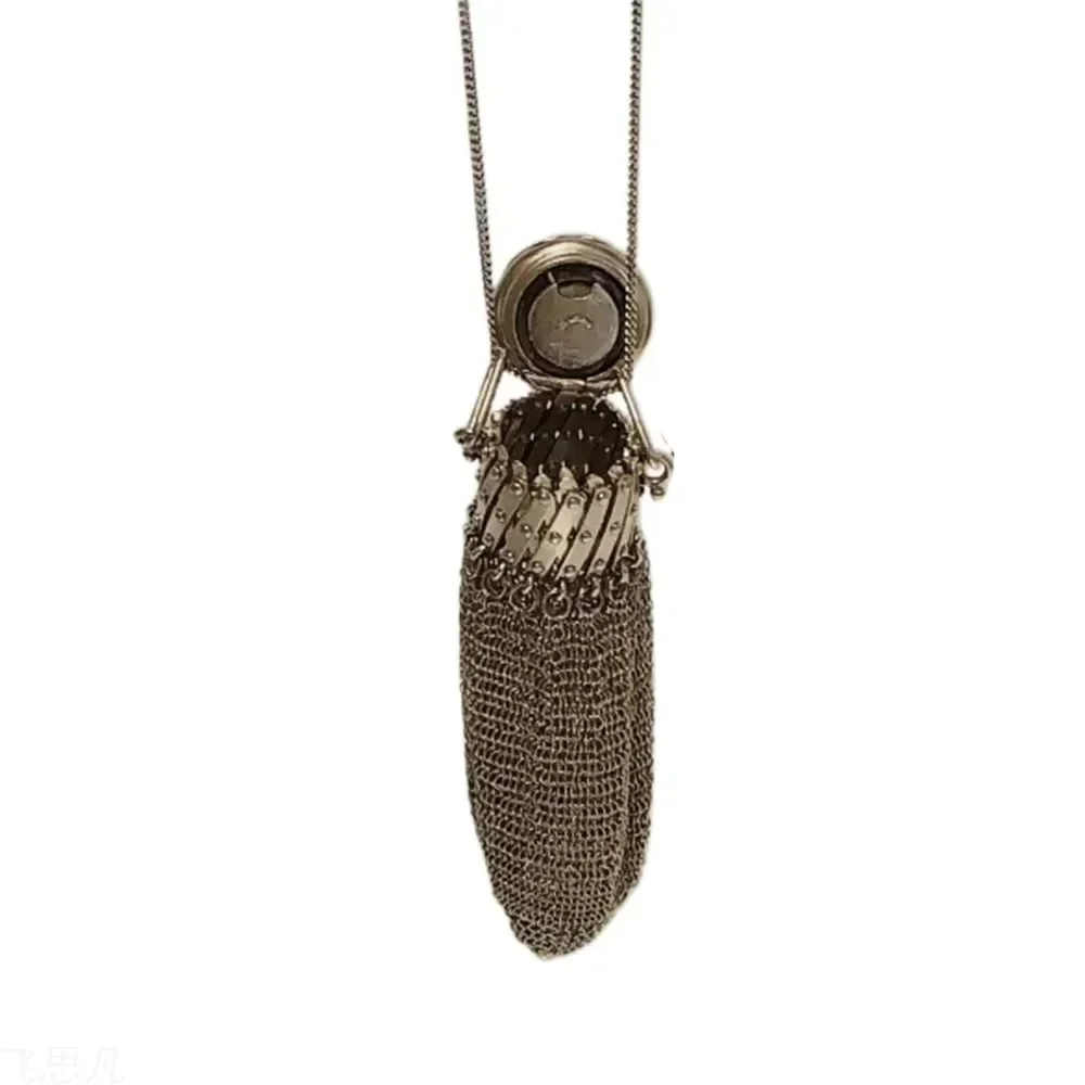 Handmade 1920's English Coin Purse Chain Nail Vintage Shrink Coin Purse Double Mesh Bag Stainless Steel Coin Collection