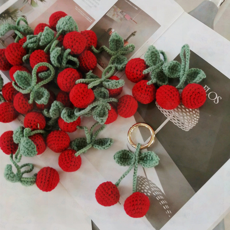 Handmade Knitted Cherry Keychain Handmade Knitted Cherry Keychain