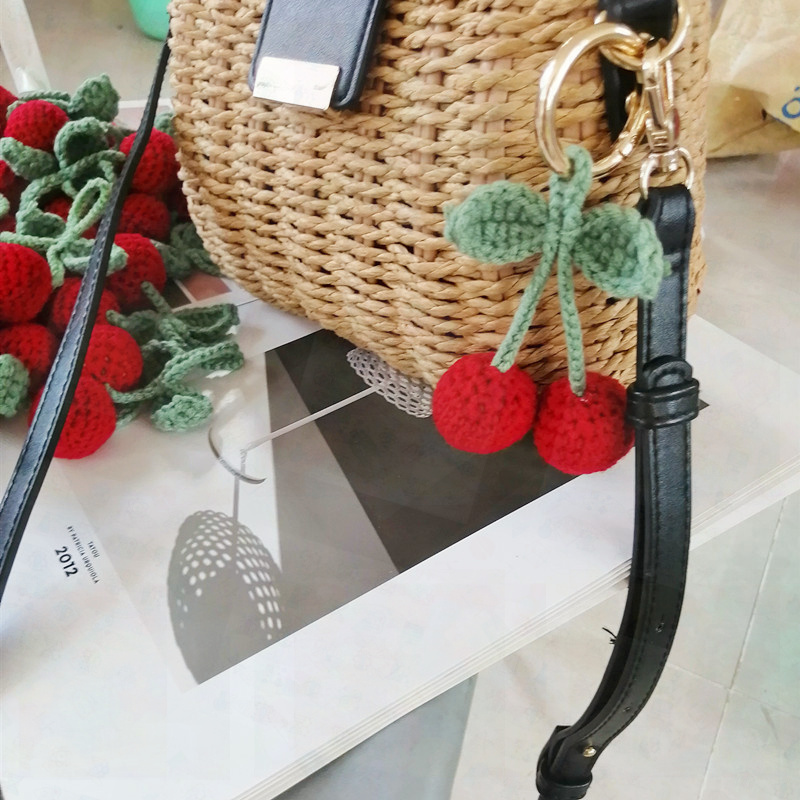 Handmade Knitted Cherry Keychain