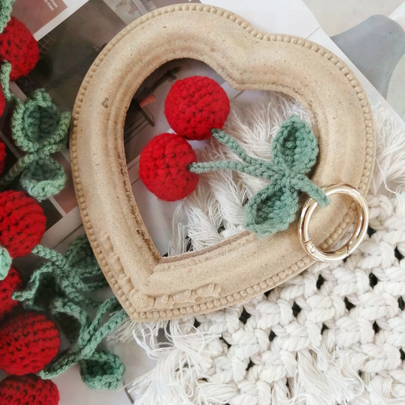 Handmade Knitted Cherry Keychain