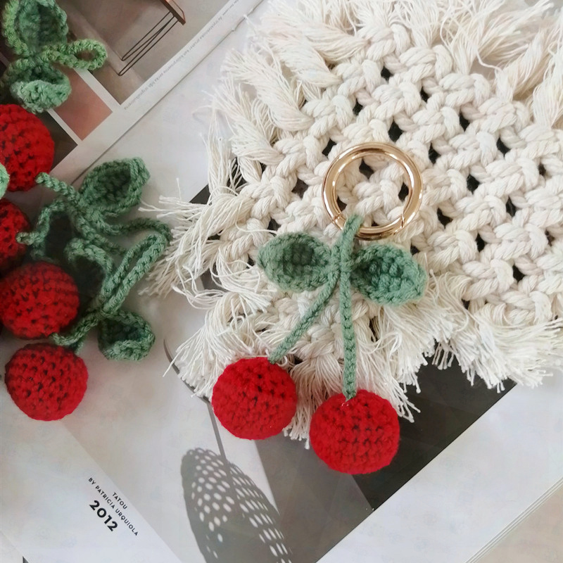 Handmade Knitted Cherry Keychain