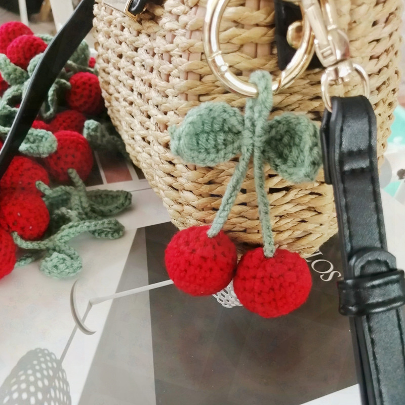 Handmade Knitted Cherry Keychain
